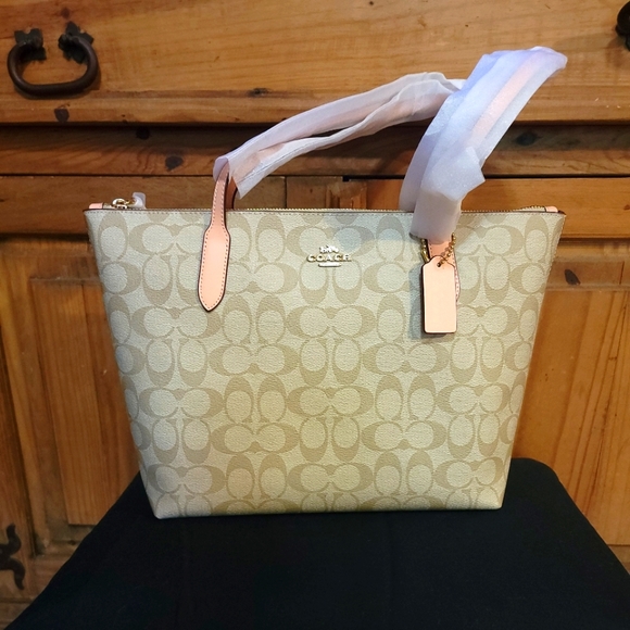 COACH Zip Top Tote In Signature Canvas - Picture 2 of 6